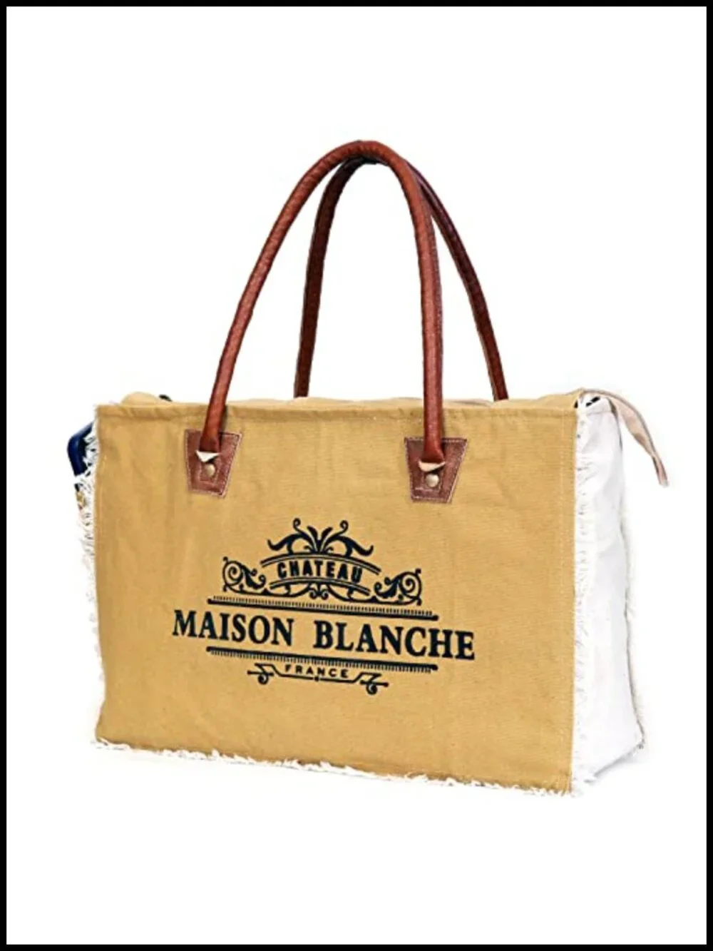 Canvas & Cowhide Leather Tote Bag, Upcycled Handbag, Messenger Style